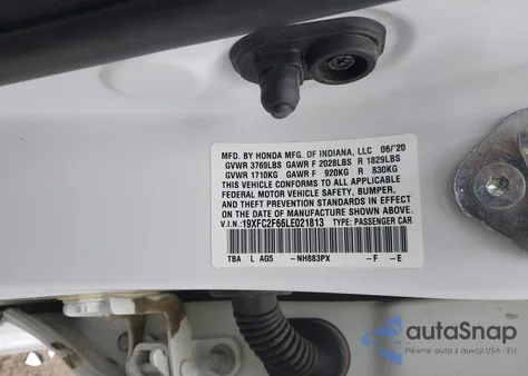 2020 Honda Civic Lx из США, поврежденный, VIN 19XFC2F66LE021813